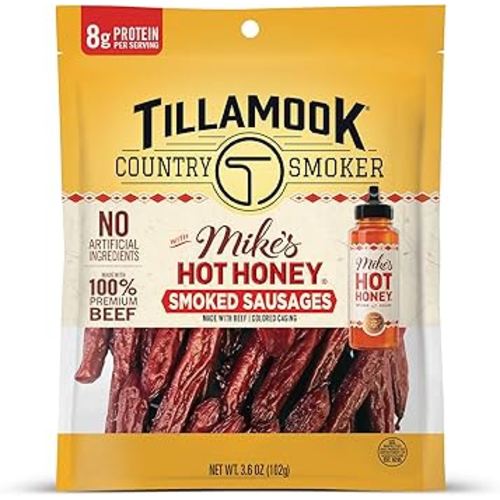 Tillamook Country Smoker Beef Smoked Sausages, Mike's Hot Honey, 3.6 Ounce, Real Hardwood Smoked Sausages, Low Carb, High Protein, Ready to Eat Sweet & Spicy Snack