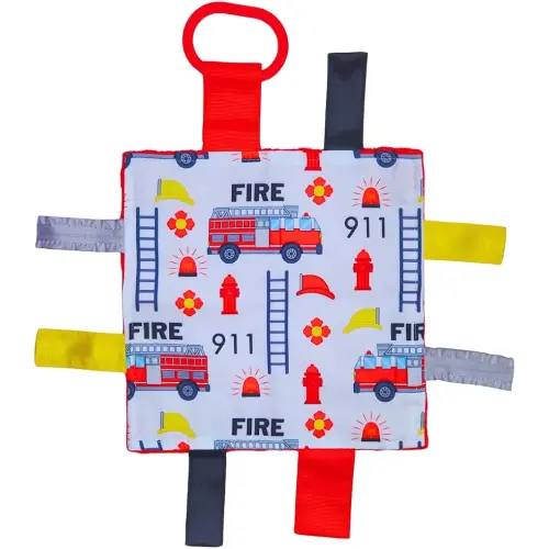 Baby Jack & Co 8x8” Fire Lovey Tag Toys for Babies - Baby Crinkle Toys - Crinkle Toys for Baby - Soft & Safe - Learn Shapes & Colors - Ideal Baby Toy - BPA Free w/Stroller Clip