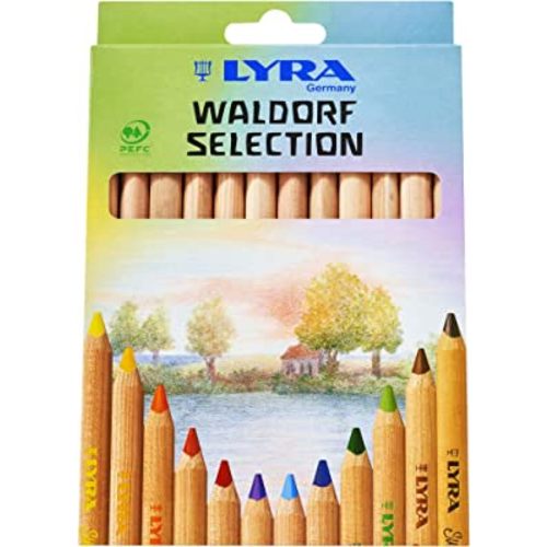 LYRA Waldorf Selection Giant Triangular Colored Pencil, Unlacquered, 6.25 Millimeter Cores, Assorted Colors, 12-Pack (3711121)