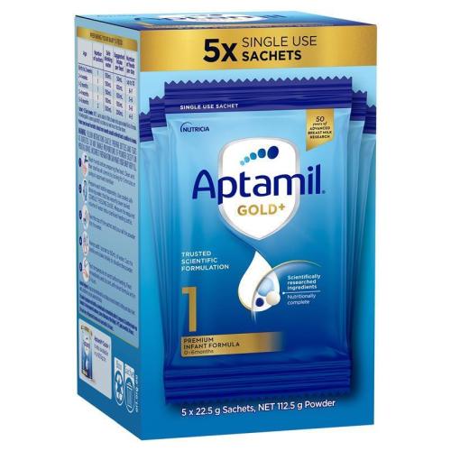 Aptamil Gold+ 1 Baby Infant Formula Powder Sachets From Birth to 6 Months 5 Pack 22.5g