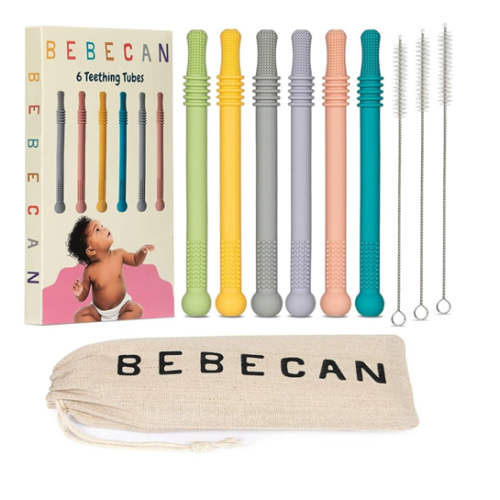 Teething Sticks for Babies 0-36 Months - Super Soft Silicone Teethers in 6 Vibrant Colors, Infant Teething Relief, Multicolored Teething Tubes Baby Gift Teethers