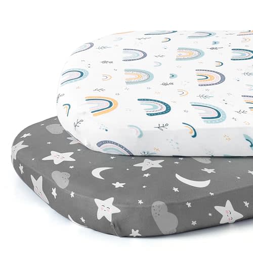 Stretch Fitted Bassinet Sheet Set BROLEX 2 Pack Cradle Sheets for Bassinet Pad/Mattress,Unisex Boys Girls,Ultra Soft,Rainbow Stars