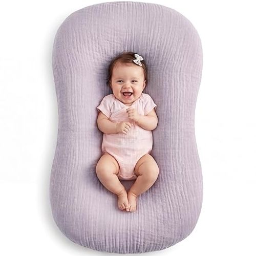 Muslin Baby Lounger Cover 1 Pack, Cotton Soft Breathable Infant Nest Slipcover, Envelope Closure, Compatible with Snuggle Me Loungers, Machine Washable, Cover Only, for Girls Boys (Purple)