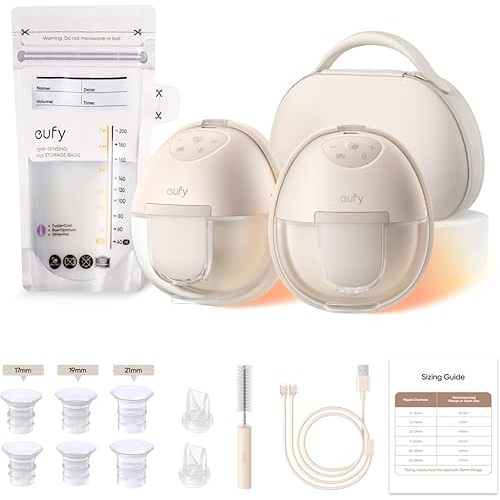 eufy Heated Wearable Breast Pump S1 Pro with Milk Storage Bag, Slim Hands-Free Breast Pump with Industry-Leading HeatFlow™ Tech, Wireless Charging Case, App-Controlled OptiRhythm™, in-Bra Use