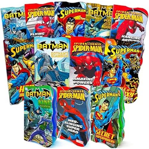 Superhero Board Books Ultimate Set Toddlers Kids -- Bundle with 12 Shaped Board Books Featuring Batman, Superman, Spiderman and More