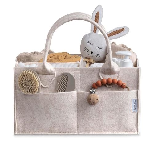 PUTSKA Baby Diaper Caddy Organizer - Nursery Storage Basket for Diaper Station, Baby Basket Shower Gift List and Registry Must-Have, Newborn Essentials, Nursery Decor for Boy or Girl - Mocha, Large