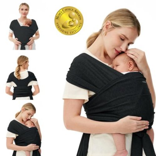 Momcozy Adjustable Baby Wrap Carrier, Easy Wear Infant Sling for Babies up to 35 lbs, Soft and Skin-friendly, Black