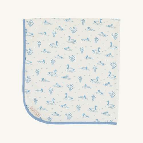 Baby Buggy Blanket - Quack Quack Honk (Palmetto Pearl) with Barrington Blue