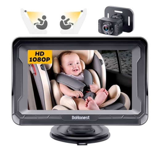 DoHonest Baby Car Camera HD 1080P - Rear-Facing Car Baby Monitor with Night Vision, Adjustable View Angle, Easy Setup, Anti-Glare Display, Safety for Kids & Infants