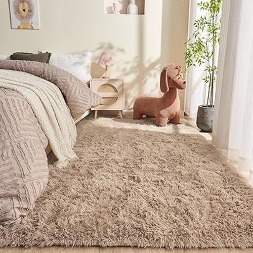 OPPODREAM 8x10 Beige Rugs for Bedroom, Ultra-Soft Fluffy Area Rugs for Living Room, 8 x 10 Shag Carpet for Nursery, Kids, Girl, Boy, Baby, Plush, Fuzzy, Shaggy, Cute Home Decor