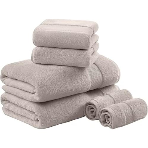 Madison Park Turkish 100% Cotton 600Gsm Luxury Premium Thick Soft Absorbent Hotel Bathroom Towel Set Shower Hand Face Washcloths, Assorted Sizes, Taupe 6 Piece