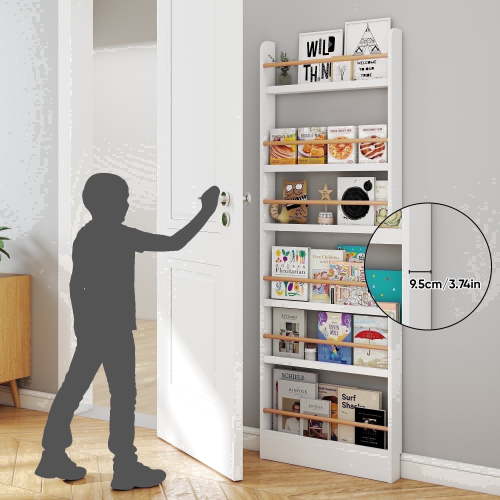 VGBYUJ Behind The Door Bookshelf, 6 Tier Slim Bookcase for Narrow Space, Space-Saving Wall Mount Narrow BookShelf for Bedroom Living Room Kitchen, White