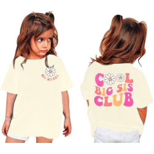 LOTUCY Big Sister Shirt for Toddler Girls Cool Big Sis Club Tshirt Promoted to Big Sister Announcement Outfits