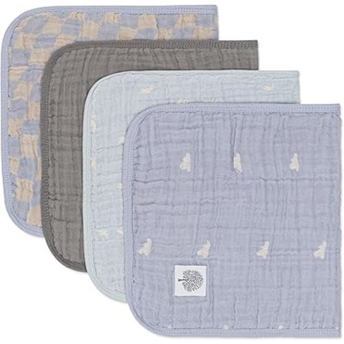 Parker Baby Muslin Burp Cloths | 100% Cotton Burping Clothes, Newborn Essential | Must-Have Baby Registry, Modern and Trendy Colors | 20"x11" Unisex Large Baby Burp Cloths, 4-Pack Cloud Set