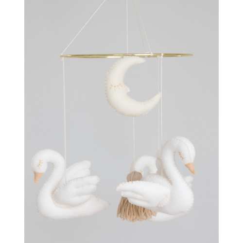 Golden Swan Felt Babymobile,Golden colored metal ring,Beige,Crib