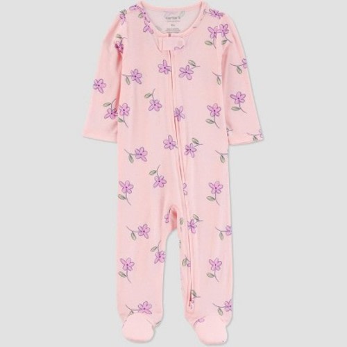 Carter's Just One You® Baby Girls' Comfy Soft Floral Sleep N' Play - Pink 9M: Heavyweight Jersey, Snug Fit, Two-Way Zipper