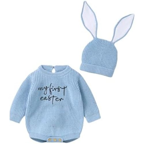 My First Easter Baby Girl Boy Outfit Newborn Knit Sweater Long Sleeve Oversized Pullover Sweatshirt Romper