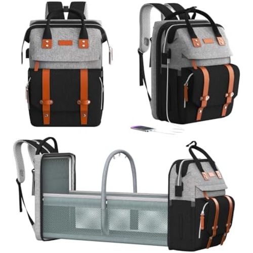 Diaper Bag Backpack with Changing Station, Large Diaper Bag, Multifunctional Diaper Bag, Baby Bag, Baby Shower Gifts, GrayBlack