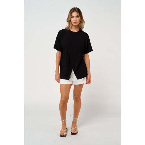 Ivy Ribbed Longline Wrap Tee - Black XS