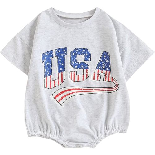 Twopumpkin 4th of July Baby Boy Girl Outfit Newborn Toddler Bubble Romper Retro Fourth Of July Clothes - A Usa Romper Gray - 6-12 Months