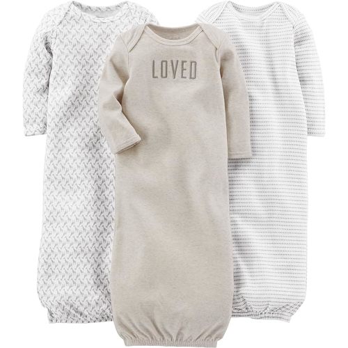 Simple Joys by Carter's Unisex Babies' Cotton Sleeper Gown, Pack of 3 - 0-3 Months - Grey/White