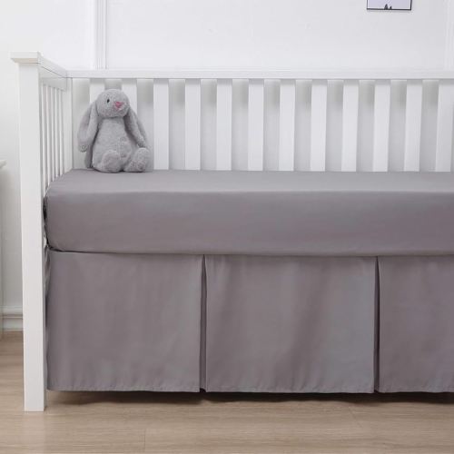 Belsden Crib Skirt with Durable Woven Platform for Boy and Girl, Both Long Sides Pleated, Split Corners Dust Ruffle for Easy Placement Inside of Standard Crib, 14 inches (36cm) Length Drop, Grey Color