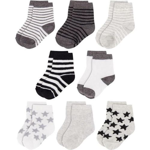 Rising Star Infant Socks for Baby Boys, Crew Ankle Cotton Infant Socks 0-6 months- 8 pack (Gray Stars)
