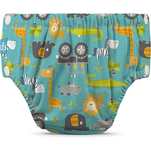 Charlie Banana Reusable Swim Diaper, Washable, with Easy On and Off Snaps for Baby Girls Boys, Soft and Snug Waterproof Fit to Prevent Leaks - Gone Safari, Size S (12-20 lbs)