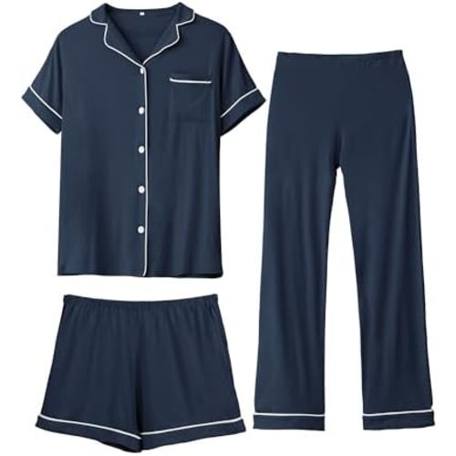 Rnxrbb 3 PCS Women Maternity Pajamas Set Nursing Postpartum Breastfeeding Pjs Sleepwear Lounger Clothes Button Down