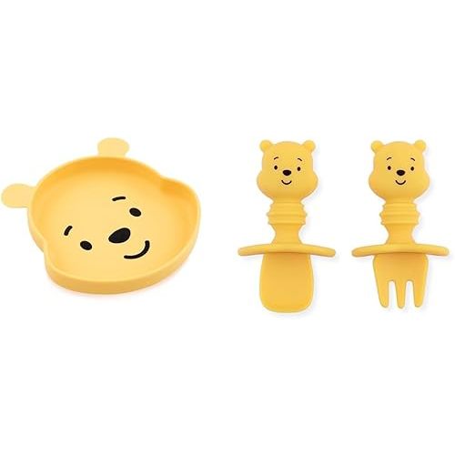 Disney Baby Led Weaning Silicone Grip Dish and Utensil Set for Self-Feeding, Ages 6 Months Up