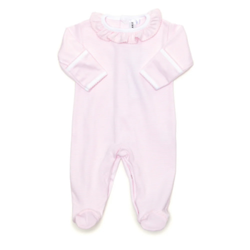 Milly Marie Ruffle Collar Pima Footie, Light Pink Mini Stripe