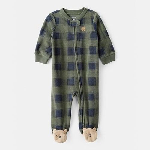 Baby Boy Carter’s One Piece Bear Plaid Print Loose Fit Long-Sleeve Sleep & Play Pajamas