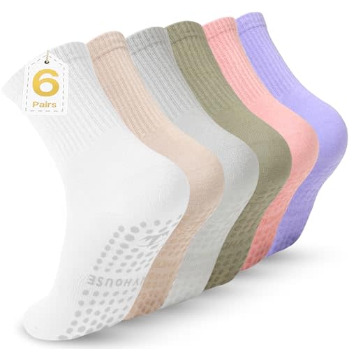 Ivyhouse Pilates Yoga Socks with Grips for Women - Crew Length Ballet Barre Socks - Sticky Workout Hospital Socks