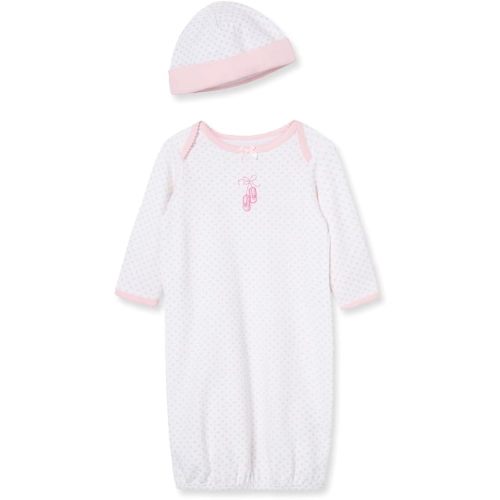 Little Me Clothes for Baby Girls' 2-Piece Nightgown and Cap Set 100% Cotton with Elastic Bottom, Baby Essentials, 0-3 Months