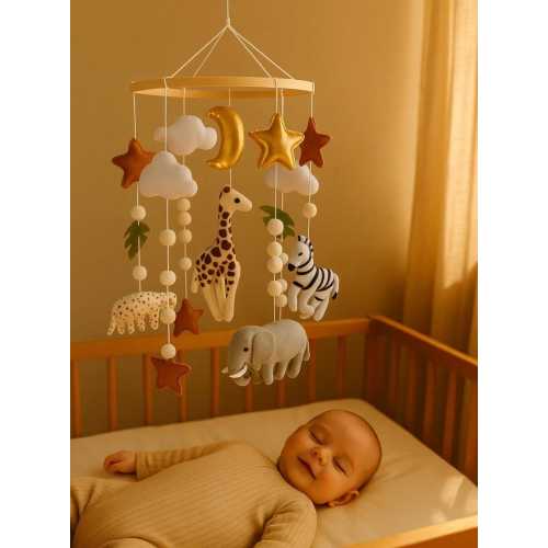 Jungle Nursery Crib Mobile / Handmade Felt Crib Mobile with Safari Animals / Baby Shower Gift / Nursery Decor / Neutral Nursery Mobile