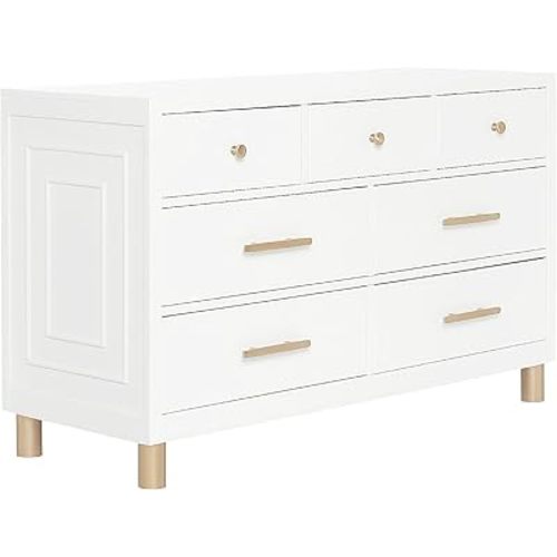 Evolur Loft Art Deco Double Dresser, White with Gold Hardware