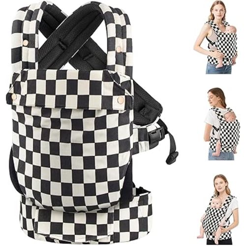 Baby Carrier Newborn to Toddler- Ergonomic,Cozy and Lightweight Infant Carrier for 7-40lbs,3 Carry Positions Newborn Carrier,Checkerboard