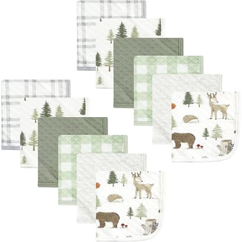 Hudson Baby Unisex Baby Quilted Cotton Washcloths, Forest Animals, One Size