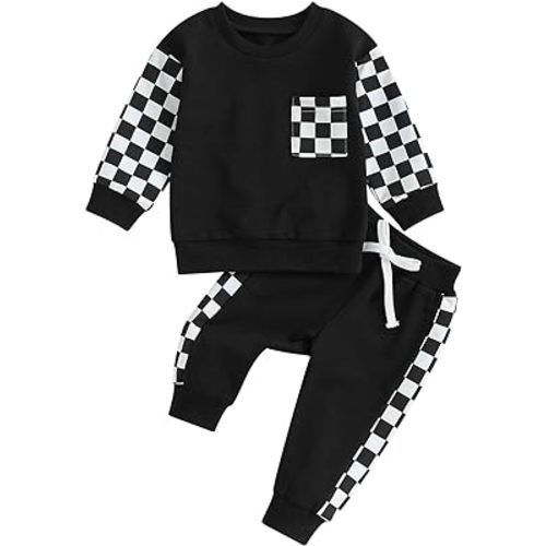 Toddler Baby Boy Clothes Color Block Sweatshirt Pullover Tops Jogger Pants 2Pcs Fall Winter Sweatsuit Outfit