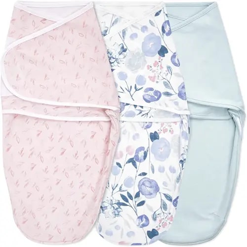 aden + anais, Cotton Knit Baby Wrap, Newborn Wearable Swaddle Blanket, 3 Pack, Flowers Bloom, 0-3 Months