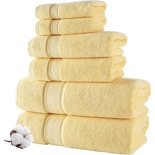 NOVA Luxury Linen - Hotel Quality Turkish Towel Set for Bathroom (6 Pcs Towel Set, Sunlight Yellow)