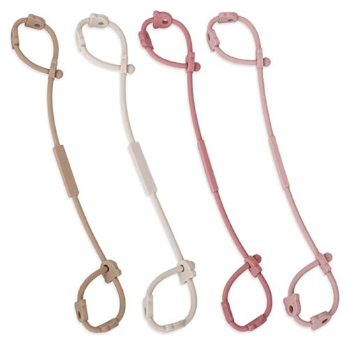 Toy Safety Straps, AULEGE 4 Pack Stretchable Silicone Pacifier Clips, Adjustable Baby Bottle Toy Teethers Harness Straps for Strollers, High Chair, Hanging Baskets, Cribs, Shopping Trolley, Car Seat - Sand,Light Grey,Dusty Lilac,Power Rose