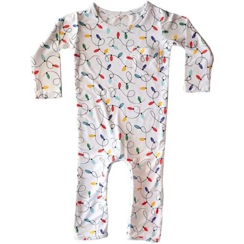 Soft Bamboo Viscose Baby Romper - Christmas Collection - Lightweight, Pacifier Clip, Inseam Zipper