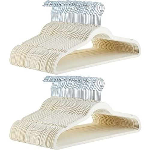 Amazon Basics Slim, Velvet, Non-Slip Suit Clothes Hangers, Pack of 100, Ivory/Silver