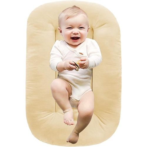 Baby Lounger for Newborn, Newborn Lounger Nest Sleeper, Infants Lounger Pillow Cosleeping for Baby in Bed, Soft Breathable Comfortable (Beige)