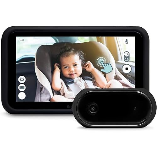 Tiny Traveler 5” HD Touch Screen Baby Car Monitor – Hackproof, No WiFi Baby Camera for Car and Home – Rear-Facing Car Seat Monitor with Night Vision Headrest or Clamp Mount Baby Reminder Alert Black