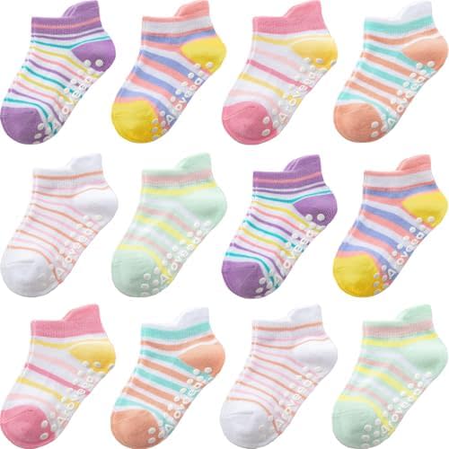 Baby Toddler Socks Grip Non Slip Boys Girls Cotton 12 Pack for Kids Ankle Cute Socks 6M-7Years