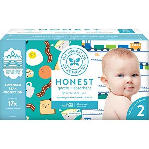 The Honest Company Club Box Diapers with TrueAbsorb Technology, Trains & Breakfast, Size 2, 76 Count - Size 2 (76 Count)