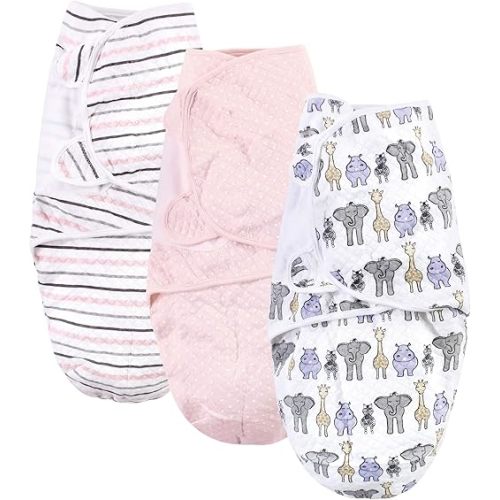 Hudson Baby Unisex Baby Quilted Cotton Swaddle Wrap 3pk, Pink Safari, 0-3 Months
