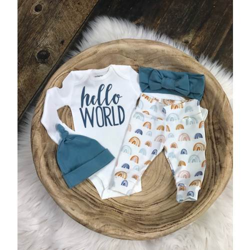 Newborn Baby Earthtone Rainbow Coming Home Set, Rainbow Baby,Gender Neutral Baby, Earthtone Rainbow organic Pants, hat, bow, Premie baby
